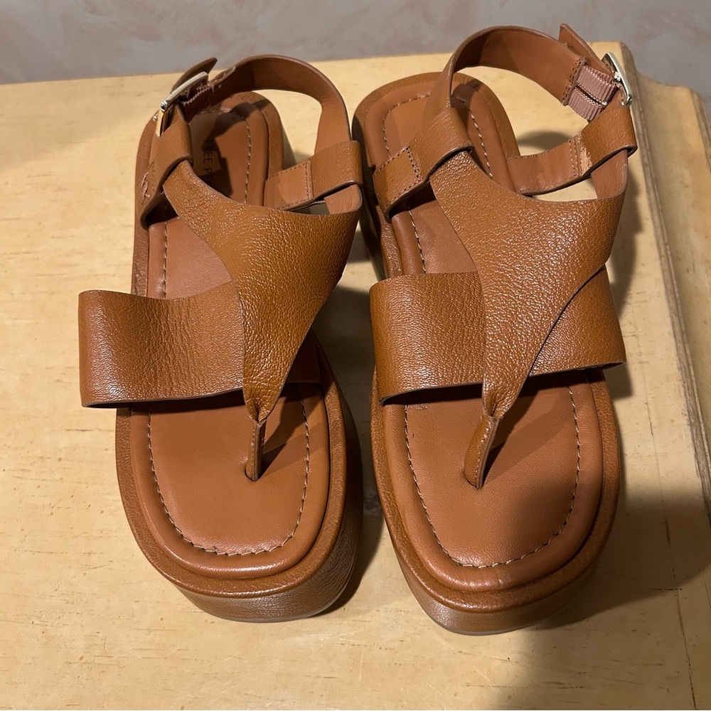 Free people holt ankle strap platform women’s cognac leather sandal in size 7